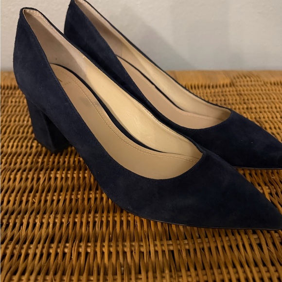 Marc Fisher Shoes - Marc Fisher LTD Navy Suede Pointed Toe Pumps Block Heel Size 6